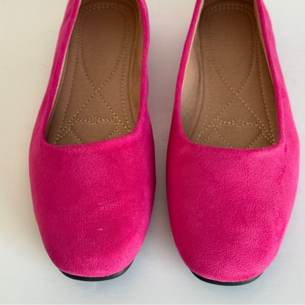 Ximuyuan Women's Pink Square Toe Faux Suede Women's Ballet Flats Size 7 - Picture 3 of 8